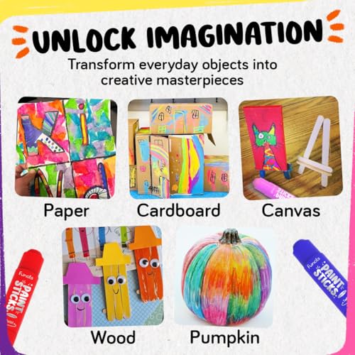 Funcils 24 Tempera Paint Sticks for Kids with Coloring Book - Washable, Non-Toxic Markers for Toddlers | Works on Paper, Canvas, Wood, Cardboard - Art Craft Supplies, Painting Crayons Ages 1 2 3 4 5 6