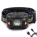 Headlamp with 6 Light Modes, Rechargeable and Waterproof Headlight with Adjustable Headband,Perfect New Year Gifts for Both Kids and Adults in Fishing, Running, Dog Walking, etc.USB Cable Included