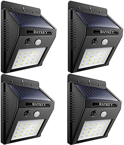 Solar Lights Outdoor, RAYKEY Solar Lights Super Bright 20 LED Wireless Waterproof Motion Sensor 3 Modes Solar Powered Light for Deck, Patio, Yard, Garden with Motion Activated Auto On/Off