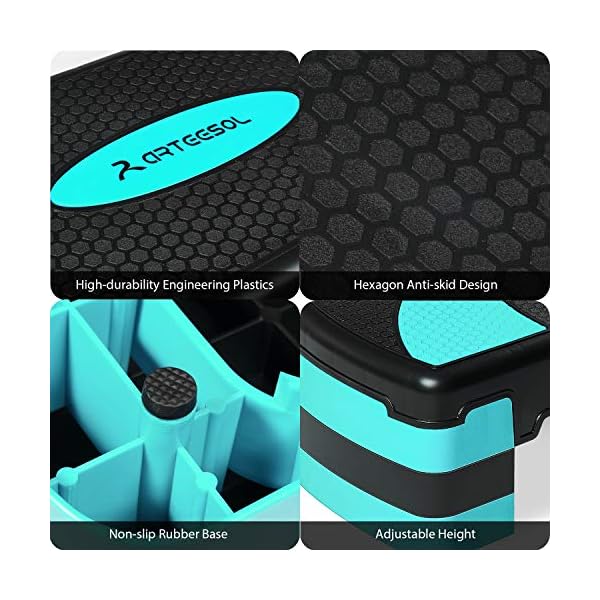 arteesol-Aerobic-Stepper-Fitness-Step-Exercise-Stepper-Adjustable-Step-Platform-for-Exercise-3-Height-Level-101520CM-max-250Kg-Anti-Slip-for-HomeGymOffice-Routines-Fitness-Traing arteesol Stepper, Aerobic Step Bench, Height-Adjustable Stepper with 3 Levels (10/15/20 cm) Fitness Workouts, Compact…