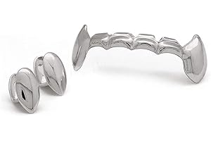 CANJOYN 18K Gold Vampire Dracula Teeth Grillz 2pc Single Fangs and 6 Bottom Grillz Set