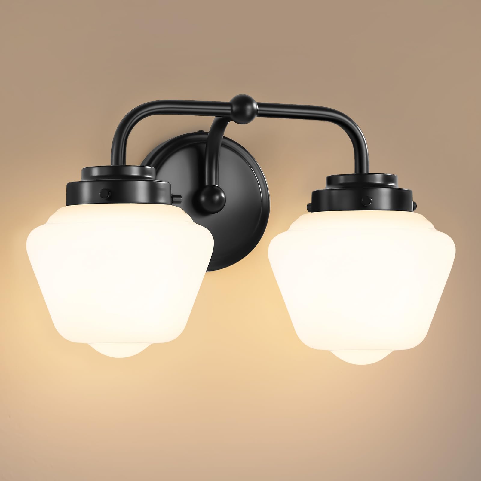 Photo 1 of RUIYEY Bathroom Vanity Light Fixtures: 2-Light Black Bathroom Lighting Fixtures Over Mirror with Milky White Frosted Glass Shade, Farmhouse Modern Wall Light for Bath