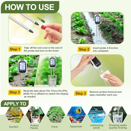 YAMRON Soil Moisture Meter, 7-in-1 Digital Plant Water&Soil with EC/TDS/Fertility/PH/TEMP/MOIS/Sunlight Intensity Backlight LCD Display Soil Test Meter for Gardening, Farming and Outdoor Plants