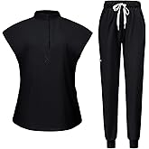 Levao 2024 Newest Scrubs Set for Women, 6 Pocket Modern Medical Workwear Nurse Uniforms Set Scrub Top & Jogger Pants