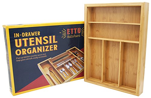 Bamboo Silverware Tray and Utensil Drawer Organizer | Organize and Store Kitchen Cutlery and Silverware for Clean Drawers, Kitchens, and Countertop | Also Great for Organizing Office Desks