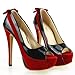 SHOW STORY Sexy Black Red Two Tone Peeptoe Bow Stiletto Platform High Heels Pumps,LF40501BK40,9US,Black