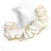 500 pcs Jewelry Price Tag with String Attached, Paper Price Labels, Display Clothing Tags Display Label, Marking Tags with Elastic String (Gold)