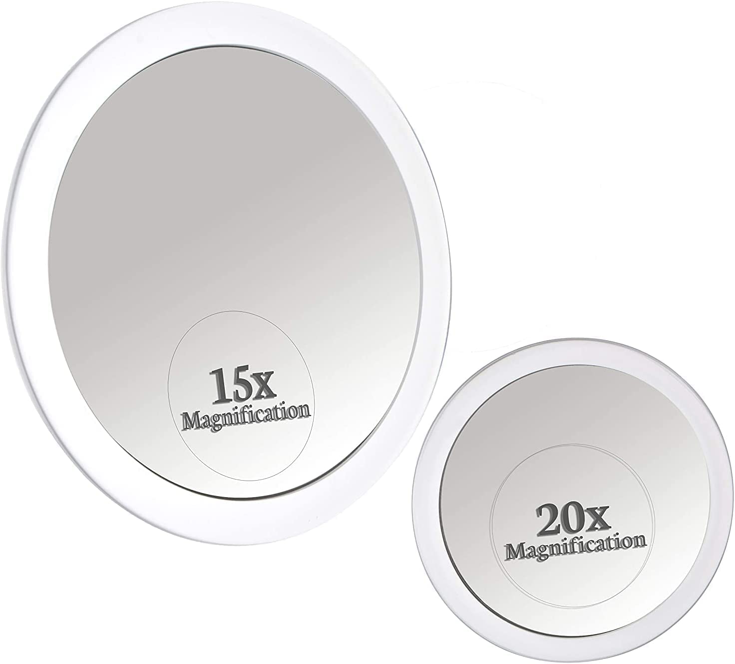 Photo 1 of MIRRORVANA 20X & 15X Magnifying Mirror Set with 3 Suction Cups Each - Compact & Travel Ready Mirror for Makeup - Sizes: 6" and 4" Wide