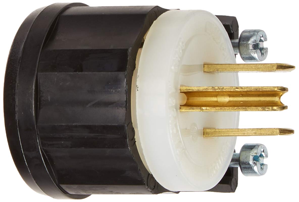Leviton 5266-CA 15 Amp 125 Volt Angle Plug – Industrial Grade, Straight Blade, Grounding, Black-White