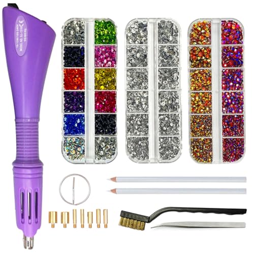Afantti Hot Fix Rhinestone Applicator Tool Wand Stones Pen Gun | 7 Tips | 3000pcs Hotfix Rhinestones | for Clothing, Shoes, Hats, Fabric, Arts, Crafts