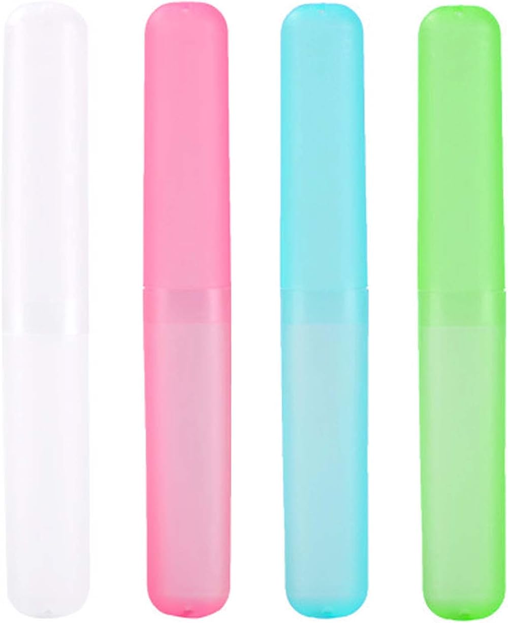 Mebamce 4pc Toothbrush Case Travel Holder Storage Pink Blue Green White Plastic
