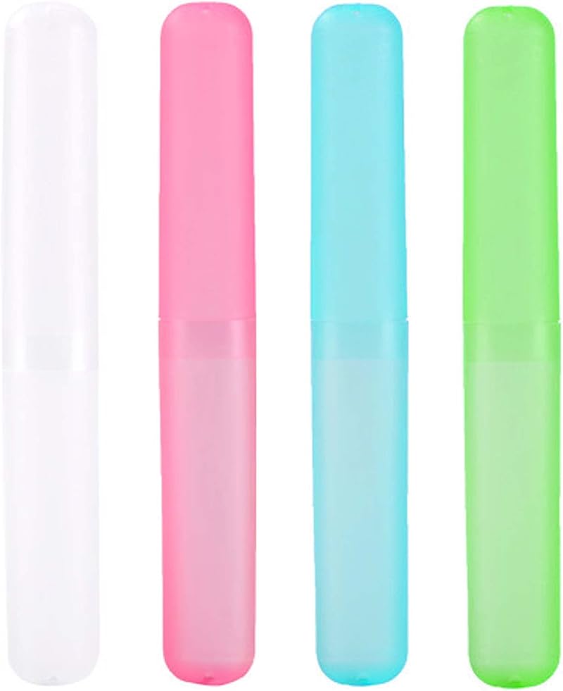 Mebamce 4pc Toothbrush Case Travel Holder Storage Pink Blue Green White Plastic