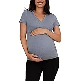 Motherhood Maternity Women's Short Sleeve Side Ruched V-Neck Pregnancy Tee Shirt