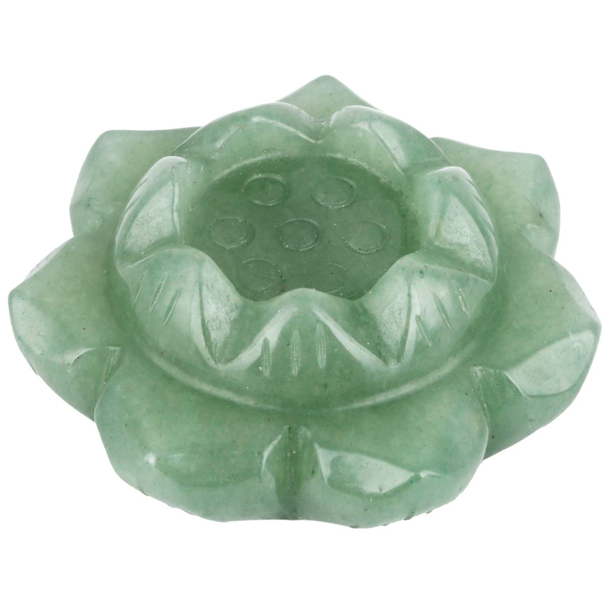Nupuyai Green Aventurine Carved Stone Statue Lotus Flower Crystal Ball Stand, Healing Stone Votive Pillar Candle Holder Candlestick Ornament 2"