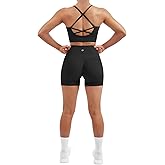 SUUKSESS Women Seamless 2 Piece Workout Sets Criss Cross Sports Bra High Waist Booty Shorts