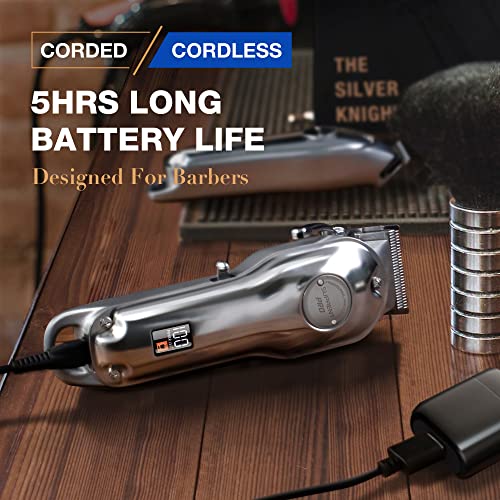 SUPRENT Professional Hair Clipper for Men-Zero Gap T-Blade Hair Cutting Kit Cordless Barber Trimmer Set with LED Display (Silver)