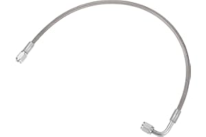 VekAuto AN3 Braided Steel Turbo Oil Feed Line 90 Degree to Straight Hose End, 18" Remote Turbocharger Oil Drain Return Line Universal for Car Durable Stainless Steel PTFE Silver Tone
