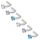 ZS 6 Pieces Opal Nose Studs 20 Gauge Nose Pin Blue