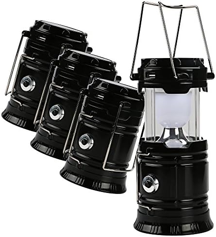 DINHAND Ultra Bright LED Rechargeable Portable Solar Camping Lanterns, Super Bright, Lightweight, Multi Purpose Suitable for Hiking, Camping, Emergencies,Outages, Hurricanes (4Pack,Collapsible )