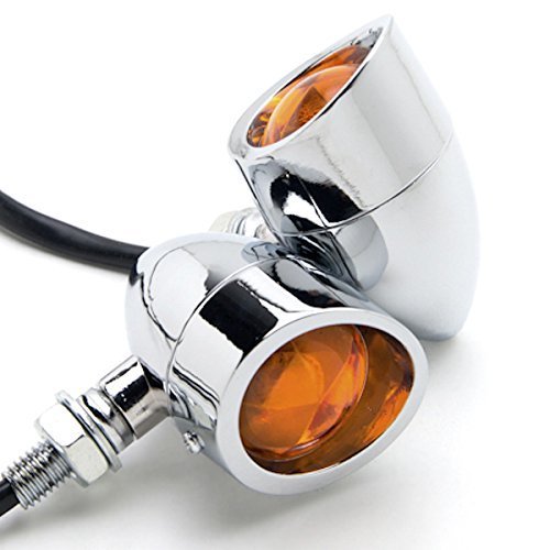 DLLL Universal DC 12V 2pcs Black Heavy Duty Motorcycle Turn Signals Bulb Indicators Blinkers Lights Chrome with Amber Lens