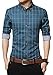 LOCALMODE Men's 100% Cotton Long Sleeve Plaid Slim Fit Button Down Dress Shirt,Acid Blue,Medium