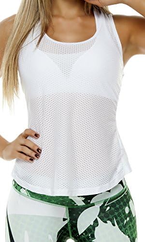 Fiber Licra Activewear Open Back Sleeveless Mesh Tops Shirt White
