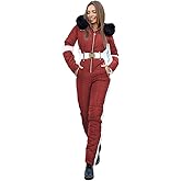 Yousify Womens Ski Suits Outdoor Sports Waterproof Snowsuit Removable Faux Fur Collar Coat Jumpsuit