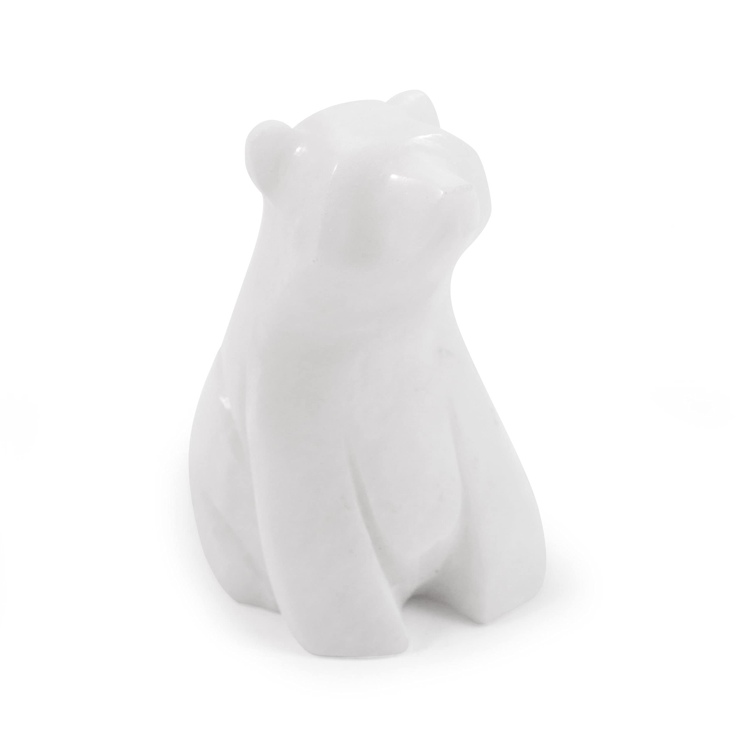 Serafino Himalayan Polar Bear 3 Inch White Marble Fossilstone Home Office Decor Cute Hand Carved Decorative Ornament for Home Great Gift
