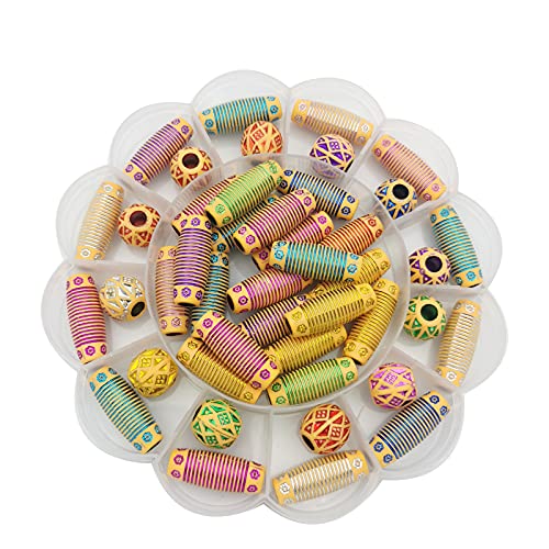 Flosius 44 PCS Acrylic Dreadlock Beads Hair Jewelry for Women Braids Colorful Tube Barrel African Beads for Hair Braids Hair Accessories Mixed Colors Braiding Hair Decoration (E)