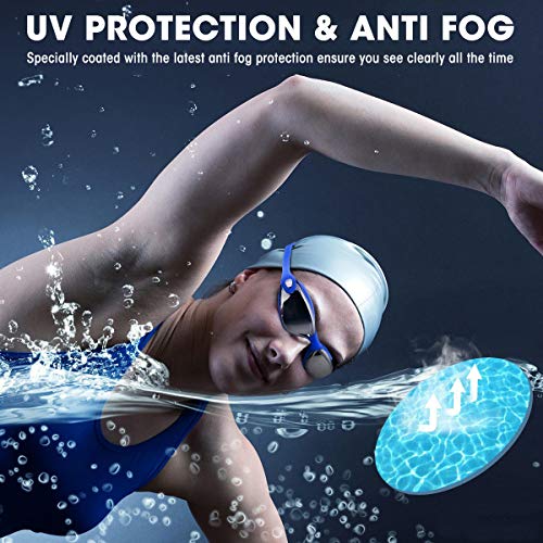Swim Goggles, Swimming Goggles, UV 400 Protection Anti Fog No Leaking Wide View Pool Goggles with Ear Plug Nose Clip & Protective Case for Women Men Adult Youth - Thumbnail 4