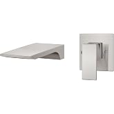 Aolemi Wall Mount Bathroom Faucet, Waterfall Tub Filler, Brushed Nickel | SUS304 Waterfall Spout, Rough-In Valve, Single-Handle Control, 1/2-Inch NPT, Flexible Handle Placement