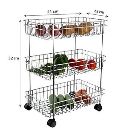 IASPRODUCT Stainless Steel Vegetable & Fruit Stand and Trolley - 3 Rack