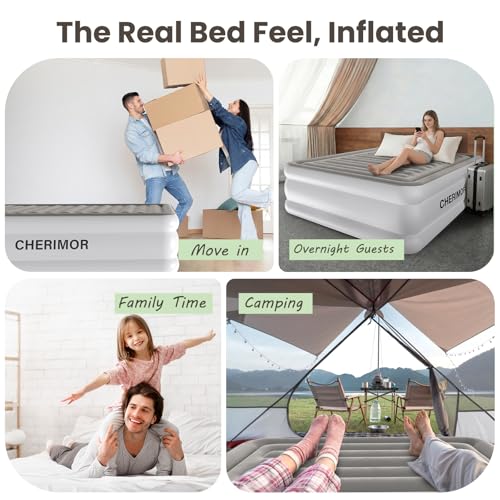 CHERIMOR Air Mattress Queen with Built in Pump, Anti-Sag Horizontal Beam, 3-Min Fast Inflation, 800 lbs Heavy-Duty Support Blow Up Mattress, Multi-Layer Leak Proof Air Bed for Home Guests Camping
