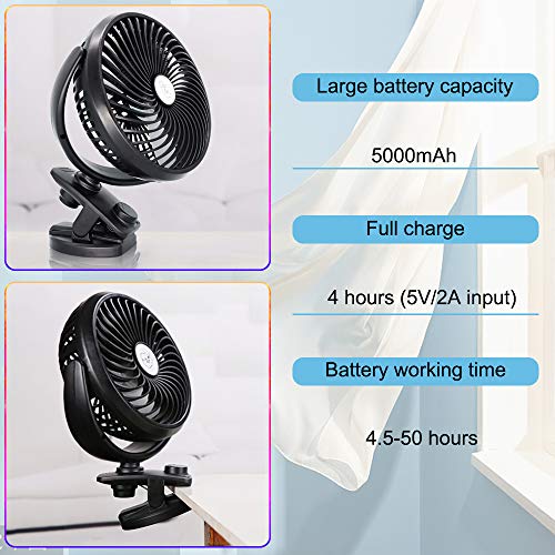 5000mAh Battery Powered Stroller Fan, Clip Fan With Flexible Tripod Fo &ndash