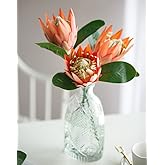 NatureMan 3 Pieces Artificial Flowers Fake Silk Protea Cynaroides Plastic Flower Arrangements Decor Bouquet for Wedding Table Centerpieces (Pink Orange)