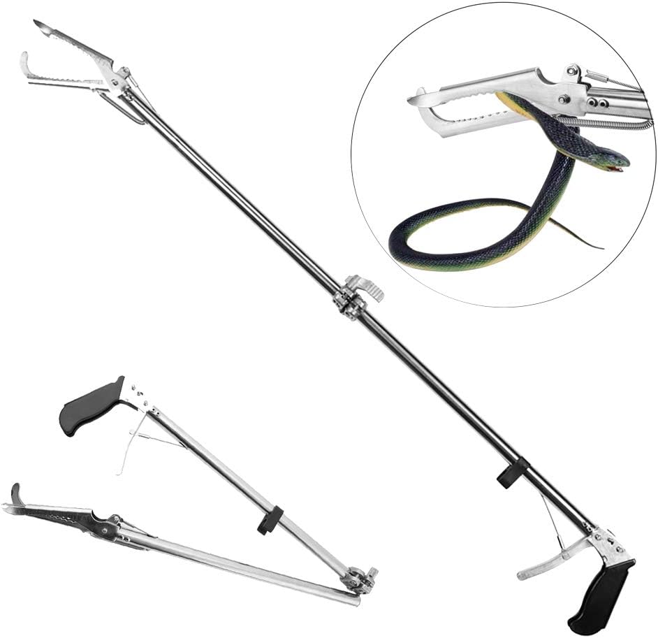 Glodenbridge 3.2ft Foldable Snake Tong Grabber Foldable Durabble Metal Snake Catcher Stick Holder Wide Jaw Non-slip Flexible Grip Handle Tool for Snakes Reptiles