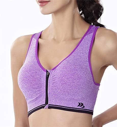 CHJM Women's Zip Front Sports Bra Wireless Post-Surgery Bra Active Yoga Sports Bras
