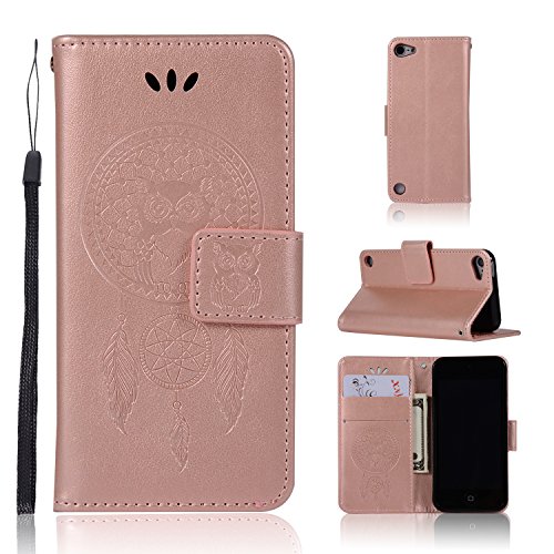 iPod Touch 6th Generation Case,iPod Touch 5th Generation Case,Alkax Wallet Cases with Stand Snap PU Leather Bumper Cute Pattern with Card ID for Grils Kids Case for Apple iPod Touch 5 6(Owl Rose Gold)