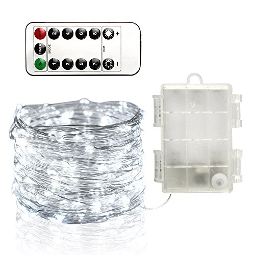 ElementDigital Battery String Light Christmas LED String Fairy Lights Remote Control Waterproof IP65 for DIY Dinner Party Decoration Bedroom Garland Lights Wine Bottle Lights 5m 50 LEDs (Cool White)