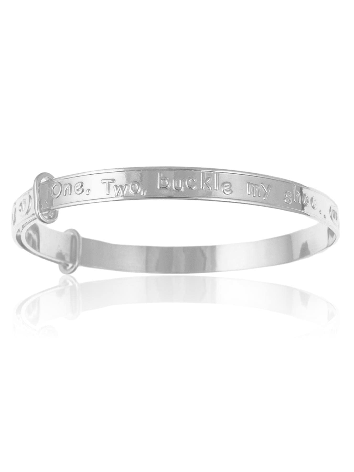 'ONE, TWO, BUCKLE MY SHOE' 5MM Wide Nursery Rhyme Expanding / Expandable / Adjustable Bangle Bracelet for Baby/Child/Children/Girl - 925 Sterling Silver - Size: BABY (Small)