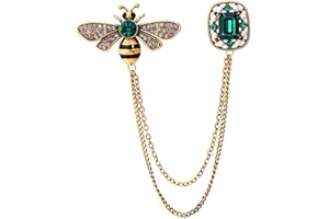 ABJFJE Elegant Crystal Bee With Hanging Chain Brooch Vintage Cute Rhinestone Insect Corsage Tassel Chain Suit Jacket Brooch Pin for Men Husband Gifts