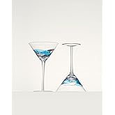 Sagrada Barcelona Martini Glass Special Dry Cocktail 12 oz BLUE LINE Refreshment Party Mediterranean Stunning Gift Drinkware Birthday Present Weddding Anniversary (Set 2)