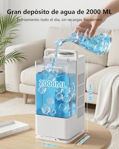 Aiorber Portable Air Cooler: 2L Tank, 120° Oscillation, 4 Speed, LED, Timer and Remote Control, Cooling Fan for Home and Office