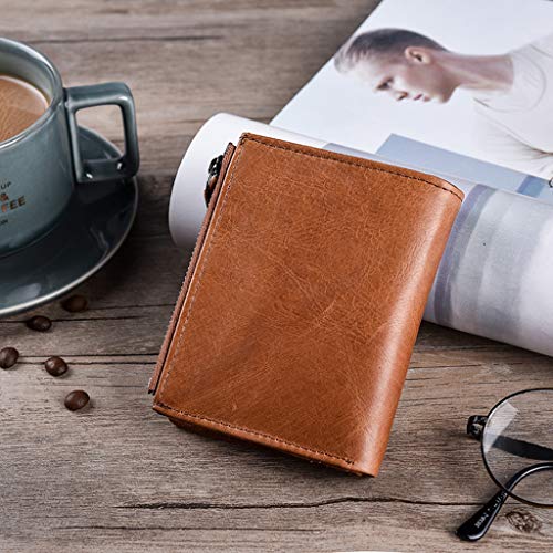 Yomiafy Men Women Multi-function Card Holder Wallet Genuine Leather Double Zipper Purse with Front Pocket - Thumbnail 2