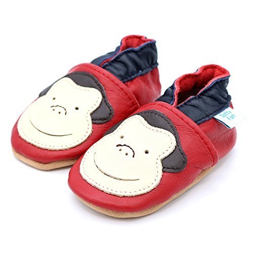 Dotty Fish - Boys Soft Leather Baby & Toddler Shoes with Suede Soles - Red Monkey - 12-18 Months (US Child Size 6)