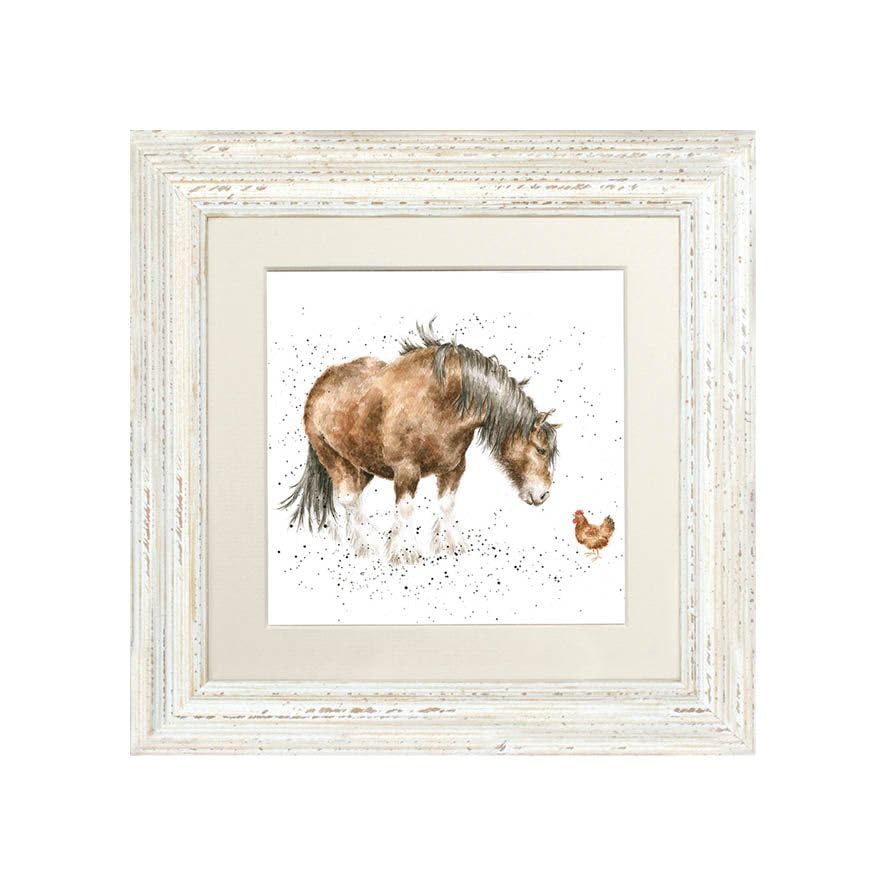 Wrendale Designs "Farmyard Friends Horse Picture In White Wood Frame and Mount