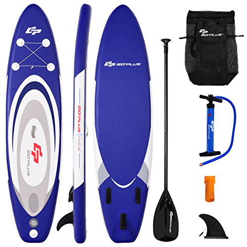 Goplus Inflatable Stand up Paddle Board Surfboard SUP Board with Adjustable Paddle Carry Bag Manual Pump Repair Kit Removable Fin for All Skill Levels, 6