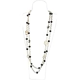 Long Number 5 Flower Pearl Camellia Layered Necklace for Women's Party Wedding
