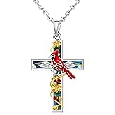 Abalone Cardinal Necklace for Women Cardinal Gifts for Women Sterling Silver Cross Necklaces Memorial Red Bird Pendant Jewelry Gifts for Loss of Loved One