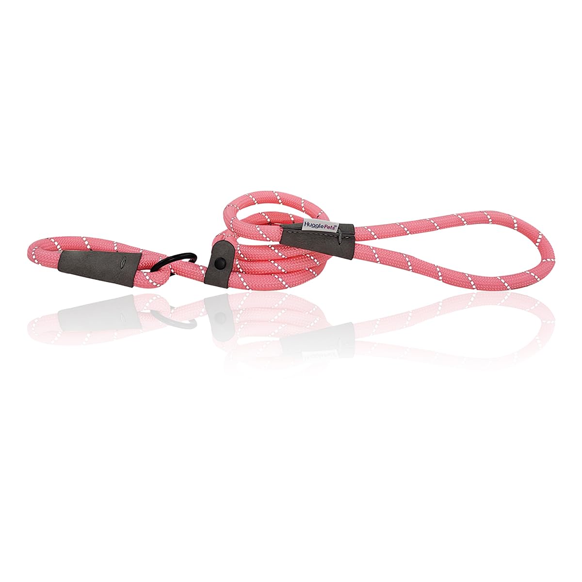 HugglePets Reflective Rope Slip Lead for Dogs - Pink (100cm) High Visibility Weather Resistant Training Lead for Dogs with Strong Inner Core and Welded Ring.